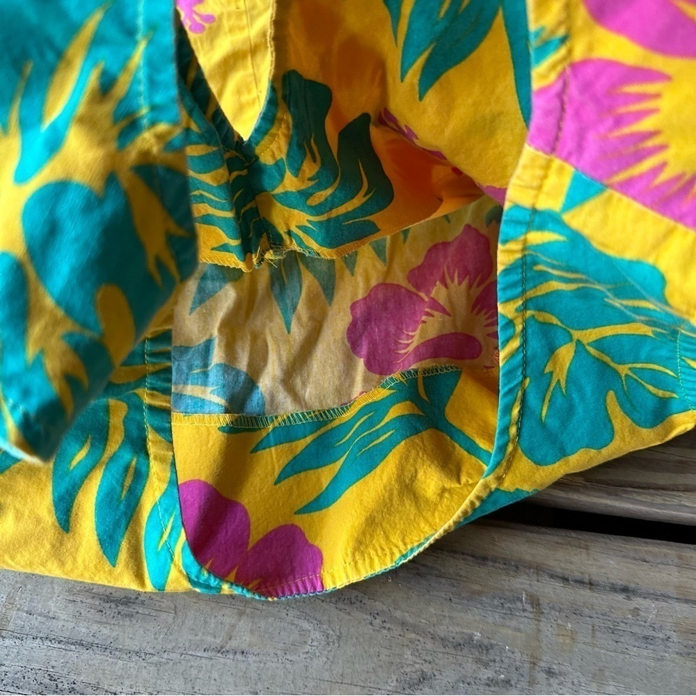 Vintage Blue Water Yellow Floral Dress Tropical Sleeveless Beach Vacation Mini S - Picture 8 of 15